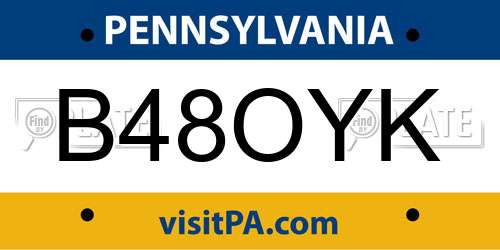 B48OYK Pennsylvania License Plate