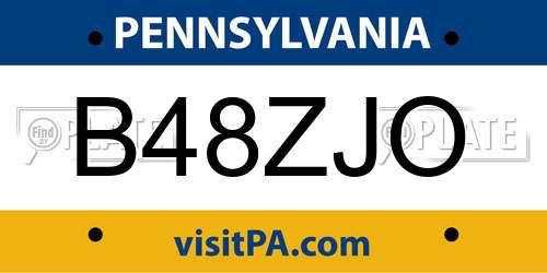 B48ZJO Pennsylvania License Plate