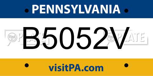 B5052V Pennsylvania License Plate