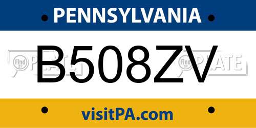 B508ZV Pennsylvania License Plate