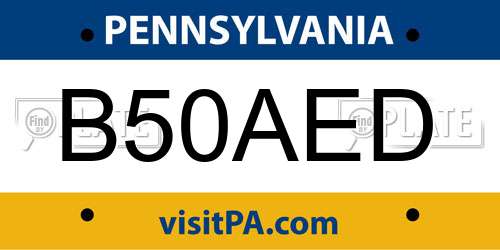 B50AED Pennsylvania License Plate