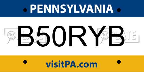 B50RYB Pennsylvania License Plate