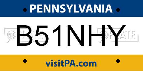 B51NHY Pennsylvania License Plate