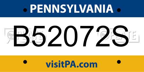 B52072S Pennsylvania License Plate