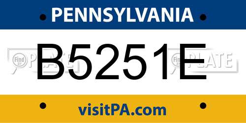 B5251E Pennsylvania License Plate