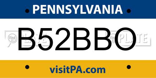 B52BBO Pennsylvania License Plate