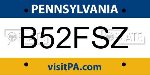 B52FSZ Pennsylvania License Plate