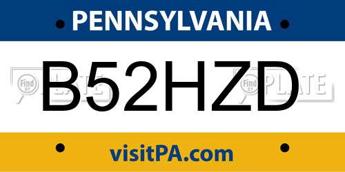 B52HZD Pennsylvania License Plate