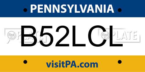 B52LCL Pennsylvania License Plate