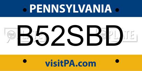 B52SBD Pennsylvania License Plate