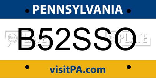 B52SSO Pennsylvania License Plate