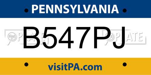 B547PJ Pennsylvania License Plate