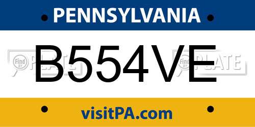 B554VE Pennsylvania License Plate