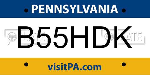 B55HDK Pennsylvania License Plate