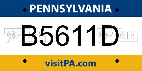 B5611D Pennsylvania License Plate