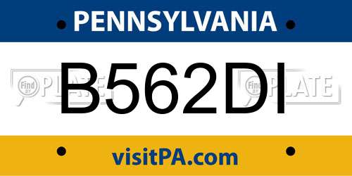 B562DI Pennsylvania License Plate