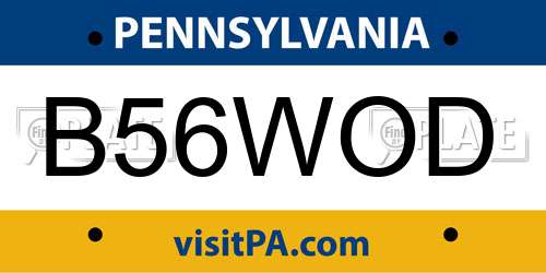 B56WOD Pennsylvania License Plate