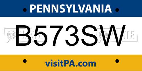 B573SW Pennsylvania License Plate
