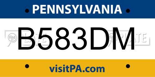 B583DM Pennsylvania License Plate