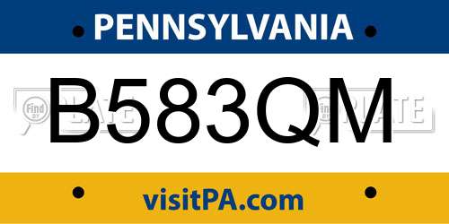 B583QM Pennsylvania License Plate