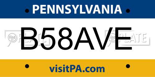 B58AVE Pennsylvania License Plate