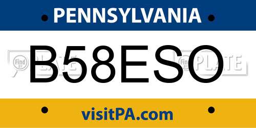B58ESO Pennsylvania License Plate