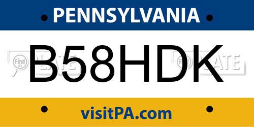 B58HDK Pennsylvania License Plate