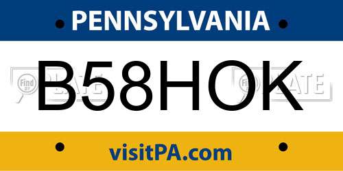 B58HOK Pennsylvania License Plate
