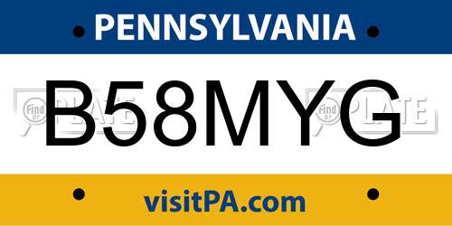 B58MYG Pennsylvania License Plate
