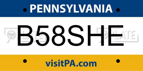 B58SHE Pennsylvania License Plate