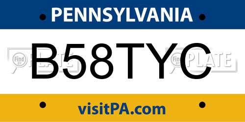 B58TYC Pennsylvania License Plate