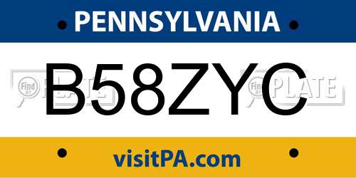 B58ZYC Pennsylvania License Plate