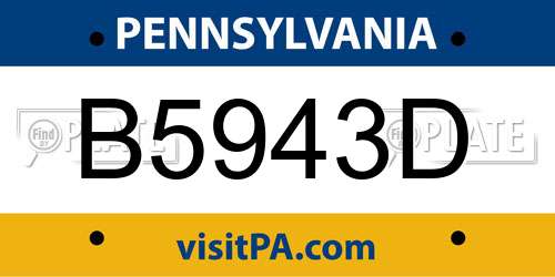 B5943D Pennsylvania License Plate