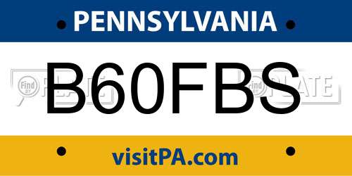 B60FBS Pennsylvania License Plate