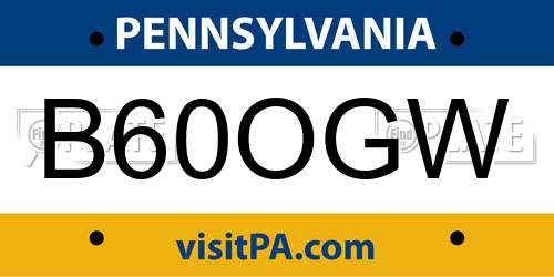 B60OGW Pennsylvania License Plate