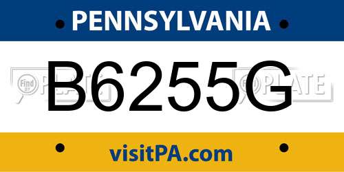 B6255G Pennsylvania License Plate