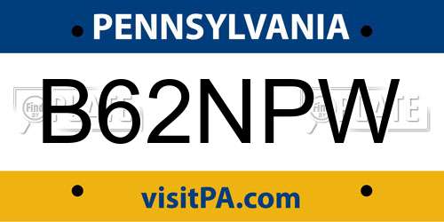 B62NPW Pennsylvania License Plate