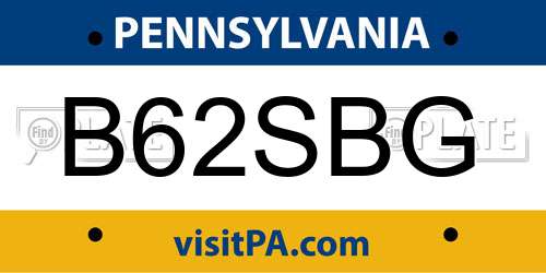 B62SBG Pennsylvania License Plate