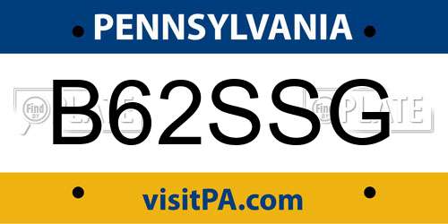 B62SSG Pennsylvania License Plate