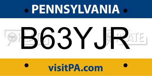 B63YJR Pennsylvania License Plate