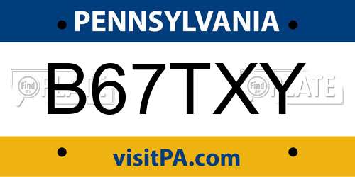 B67TXY Pennsylvania License Plate