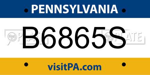 B6865S Pennsylvania License Plate