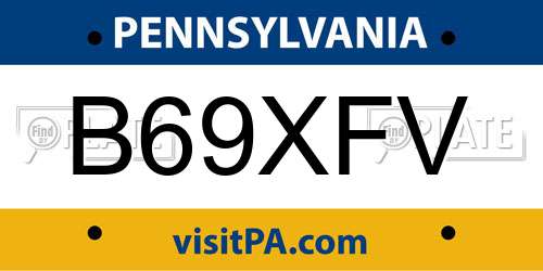 B69XFV Pennsylvania License Plate