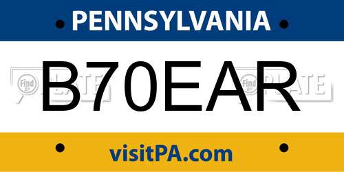 B70EAR Pennsylvania License Plate