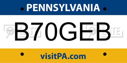 B70GEB Pennsylvania License Plate