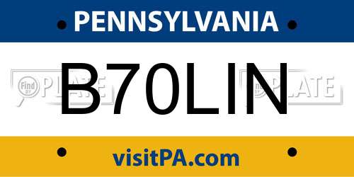 B70LIN Pennsylvania License Plate