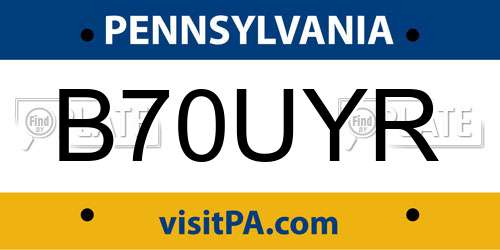 B70UYR Pennsylvania License Plate