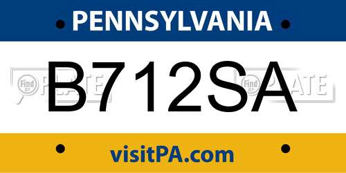 B712SA Pennsylvania License Plate