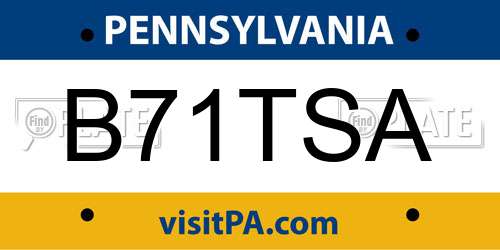 B71TSA Pennsylvania License Plate