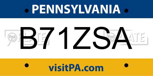 B71ZSA Pennsylvania License Plate